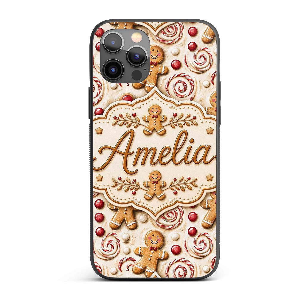 Cute Gingerbread Cookies with Swirl Candies and Custom Name Protective Phone Case Mobile Cover Durable Everyday Smartphone Shock Resistant