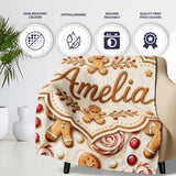 Cute Gingerbread Cookies with Swirl Candies and Bows Seamless  Personalised Custom Name Super Soft Fleece Blanket Bed Sofa Throw