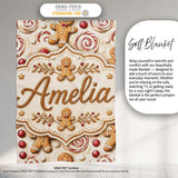 Cute Gingerbread Cookies with Swirl Candies and Bows Seamless  Personalised Custom Name Super Soft Fleece Blanket Bed Sofa Throw