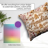 Custom Name Cute Gingerbread Cookies with Swirl Candies and Bows Square Filled Cushion Throw Pillow Sofa Bed Home Decor Zip Washable UK Made