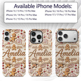 Cute Gingerbread Cookies with Swirl Candies and Custom Name Protective Phone Case Mobile Cover Durable Everyday Smartphone Shock Resistant