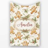 Cute Gingerbread Cookies with Pine Sprigs and Snowflakes Seamless  Personalised Custom Name Super Soft Fleece Blanket Bed Sofa Throw