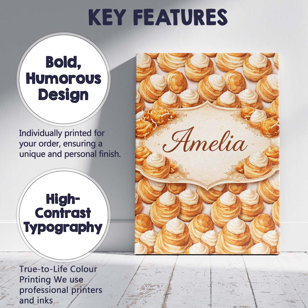 Personalised Name Cream Puff Pastry Dessert Seamless Pattern Perfect Custom  Home Canvas Wall Art Print Decor Picture Ready to Hang