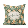Custom Name Cute Gingerbread Cookies on Green Festive Background Square Filled Cushion Throw Pillow Sofa Bed Home Decor Zip Washable UK Made