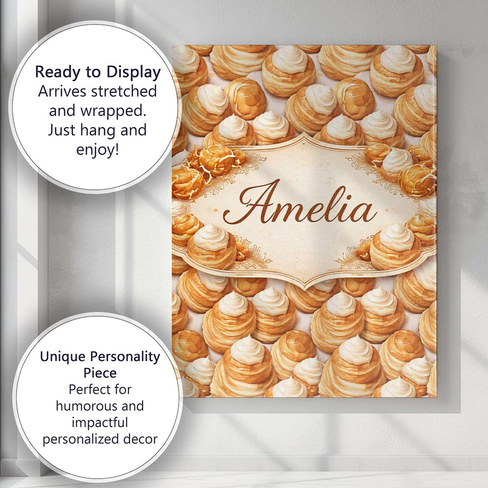 Personalised Name Cream Puff Pastry Dessert Seamless Pattern Perfect Custom  Home Canvas Wall Art Print Decor Picture Ready to Hang