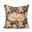 Custom Name Gingerbread with Pinecones and Fir Branches Seamless Square Filled Cushion Throw Pillow Sofa Bed Home Decor Zip Washable UK Made