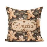 Custom Name Gingerbread with Pinecones and Fir Branches Seamless Square Filled Cushion Throw Pillow Sofa Bed Home Decor Zip Washable UK Made