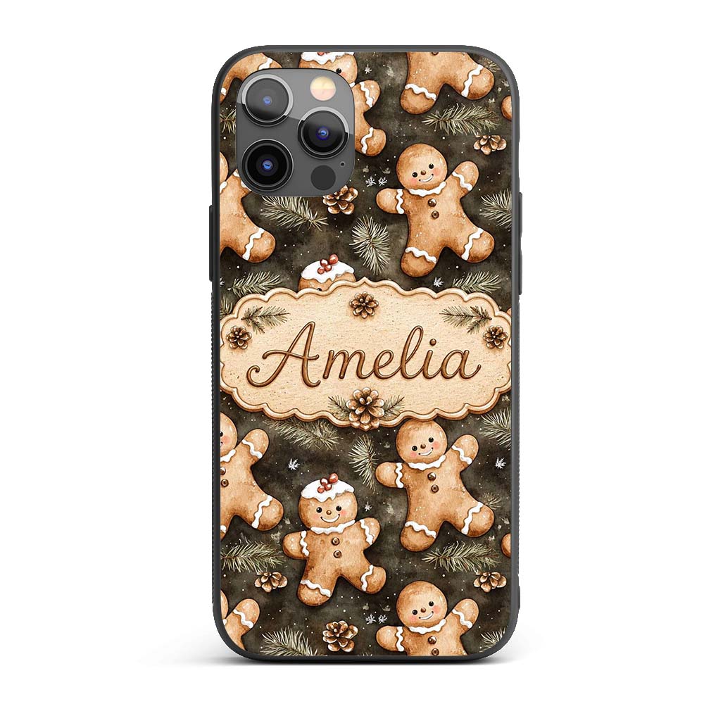 Cute Gingerbread Cookies with Pinecones and Fir Custom Name Protective Phone Case Mobile Cover Durable Everyday Smartphone Shock Resistant