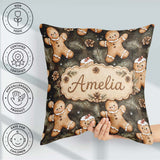 Custom Name Gingerbread with Pinecones and Fir Branches Seamless Square Filled Cushion Throw Pillow Sofa Bed Home Decor Zip Washable UK Made