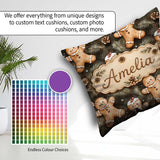Custom Name Gingerbread with Pinecones and Fir Branches Seamless Square Filled Cushion Throw Pillow Sofa Bed Home Decor Zip Washable UK Made