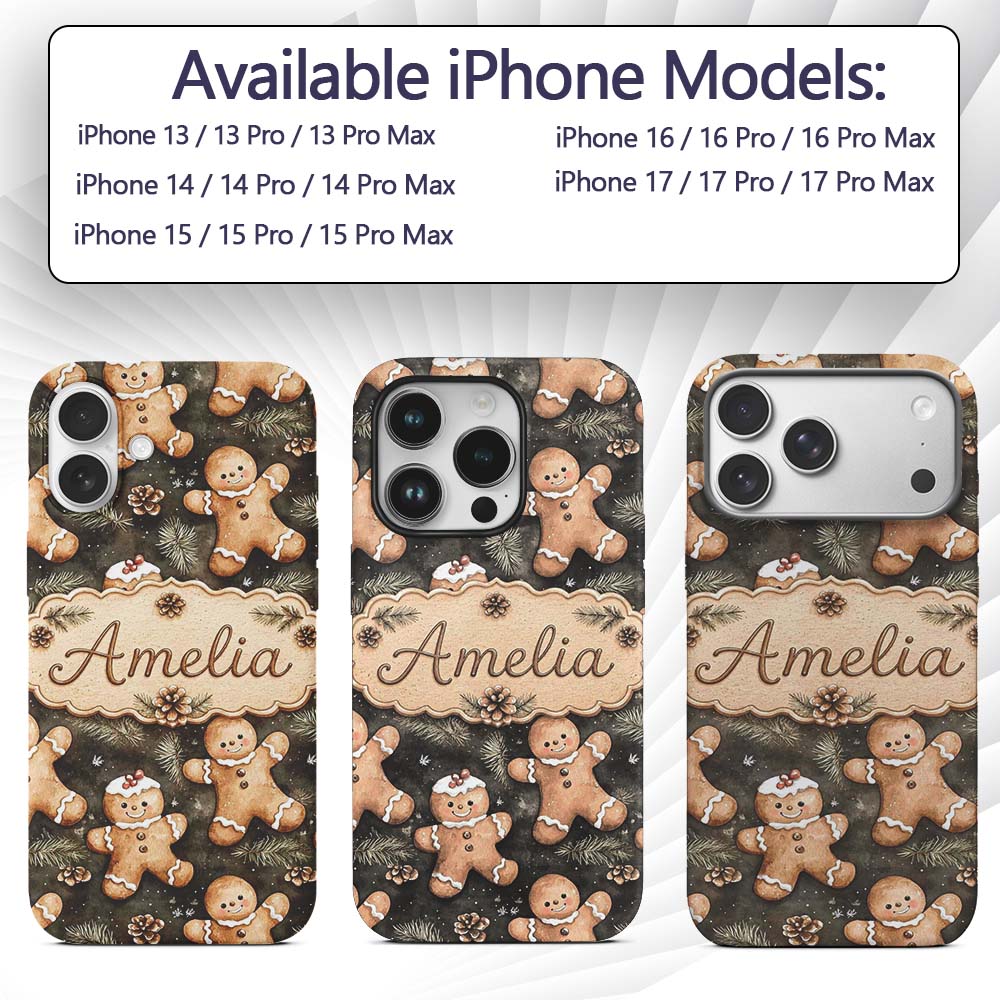 Cute Gingerbread Cookies with Pinecones and Fir Custom Name Protective Phone Case Mobile Cover Durable Everyday Smartphone Shock Resistant