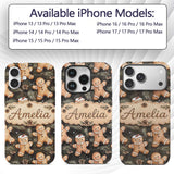 Cute Gingerbread Cookies with Pinecones and Fir Custom Name Protective Phone Case Mobile Cover Durable Everyday Smartphone Shock Resistant