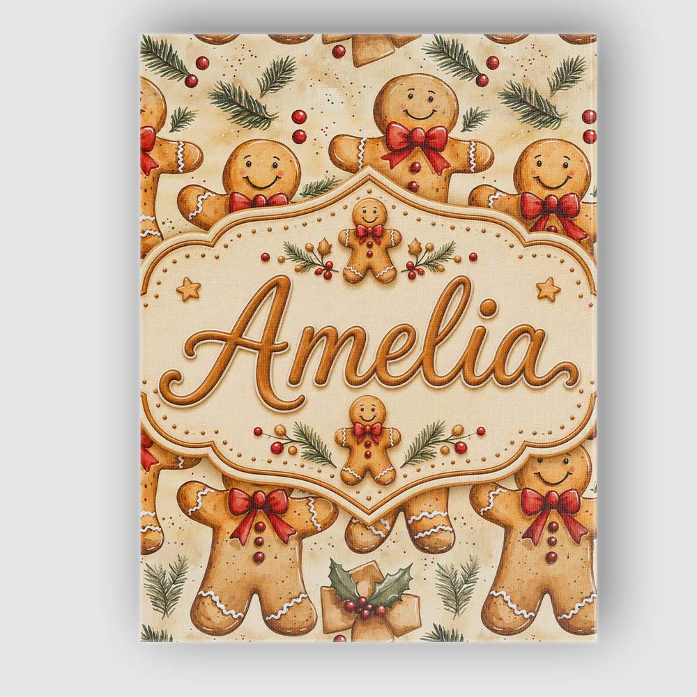 Personalised Name Cute Gingerbread Cookies Custom  Unique Gift Idea Elegant Feature Canvas Wall Art Print Decor Picture Ready to Hang