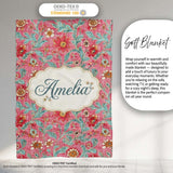Vintage Floral Pattern with Blue Leaves and Pink Flowers Seamless  Personalised Custom Name Super Soft Fleece Blanket Bed Sofa Throw