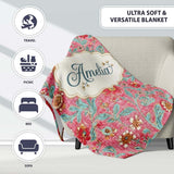 Vintage Floral Pattern with Blue Leaves and Pink Flowers Seamless  Personalised Custom Name Super Soft Fleece Blanket Bed Sofa Throw