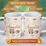 Personalized Custom Name Woodland Hedgehogs with Mushrooms Leaves Warm Neutral Seamless 11oz Ceramic Coffee Tea Mug White Large Handle