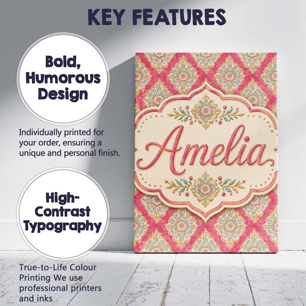 Personalised Name Elegant Ornamental Custom Premium Decorative Design Modern Room Accent Canvas Wall Art Print Decor Picture Ready to Hang