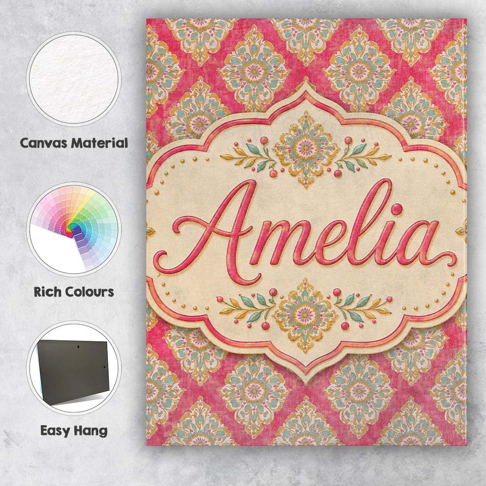 Personalised Name Elegant Ornamental Custom Premium Decorative Design Modern Room Accent Canvas Wall Art Print Decor Picture Ready to Hang
