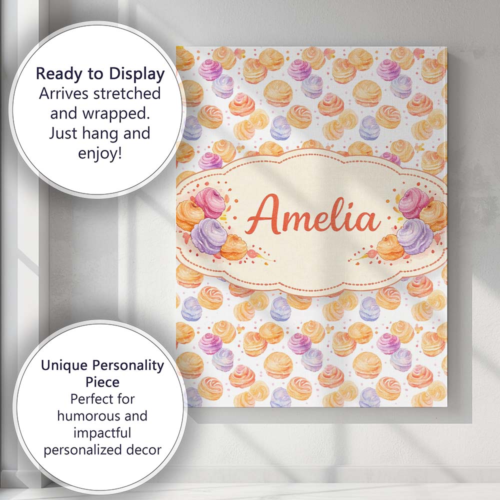 Personalised Name Pastel Cream Swirl Meringue Dessert Seamless Custom Modern Room Accent Canvas Wall Art Print Decor Picture Ready to Hang