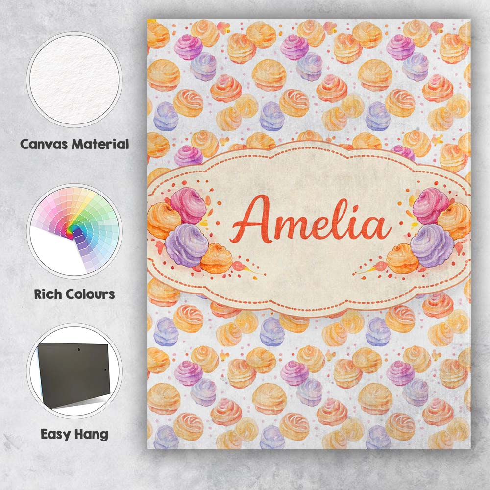 Personalised Name Pastel Cream Swirl Meringue Dessert Seamless Custom Modern Room Accent Canvas Wall Art Print Decor Picture Ready to Hang