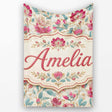 Vintage Botanical Floral Pattern with Pink Blooms Seamless Name Cute  Personalised Custom Name Super Soft Fleece Blanket Bed Sofa Throw