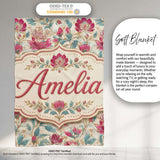 Vintage Botanical Floral Pattern with Pink Blooms Seamless Name Cute  Personalised Custom Name Super Soft Fleece Blanket Bed Sofa Throw