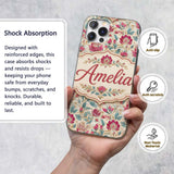 Vintage Botanical Floral Pattern with Pink Blooms Custom Name Protective Phone Case Mobile Cover Durable Everyday Smartphone Shock Resistant