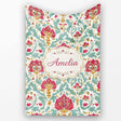 Decorative Damask Floral Pattern with Teal and Pink Accents  Personalised Custom Name Super Soft Fleece Blanket Bed Sofa Throw