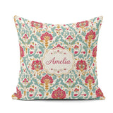 Custom Name Decorative Damask Pattern with Teal and Pink Accents Square Filled Cushion Throw Pillow Sofa Bed Home Decor Zip Washable UK Made