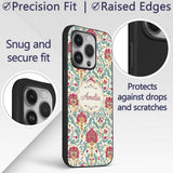 Decorative Damask Floral Pattern with Teal and Custom Name Protective Phone Case Mobile Cover Durable Everyday Smartphone Shock Resistant