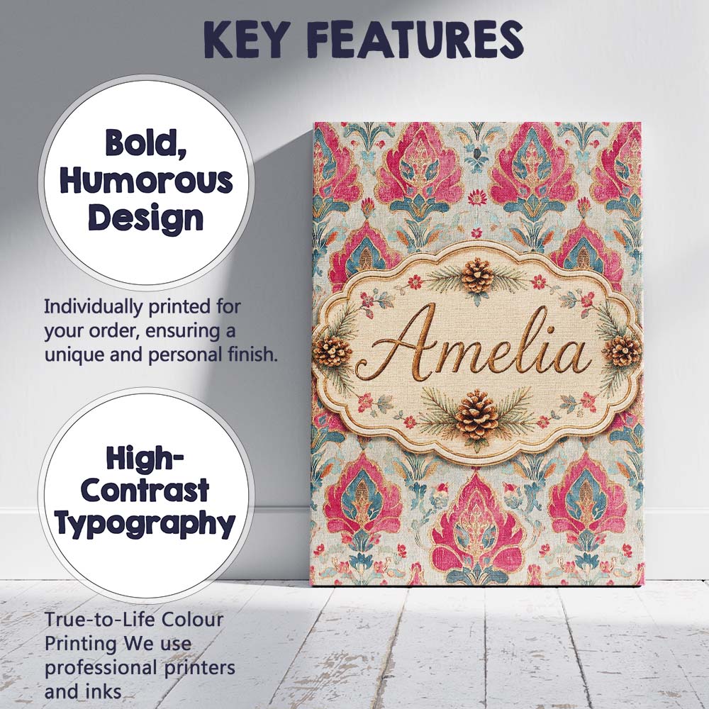 Personalised Name Classic Ornamental Floral Custom  Bespoke Interior Contemporary Canvas Wall Art Print Decor Picture Ready to Hang