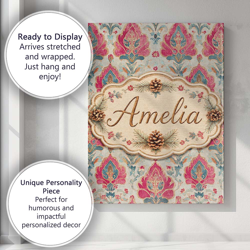 Personalised Name Classic Ornamental Floral Custom  Bespoke Interior Contemporary Canvas Wall Art Print Decor Picture Ready to Hang