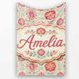 Vintage Floral Medallion Pattern with Pink Blooms and Teal Leaves  Personalised Custom Name Super Soft Fleece Blanket Bed Sofa Throw