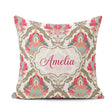 Custom Name Ornate Damask Floral Pattern with Pink Teal Seamless Square Filled Cushion Throw Pillow Sofa Bed Home Decor Zip Washable UK Made