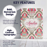 Personalised Name Ornate Damask Floral Custom  Modern Room Accent Elegant Feature Canvas Wall Art Print Decor Picture Ready to Hang