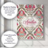 Personalised Name Ornate Damask Floral Custom  Modern Room Accent Elegant Feature Canvas Wall Art Print Decor Picture Ready to Hang