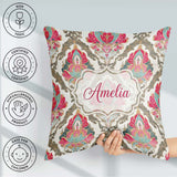 Custom Name Ornate Damask Floral Pattern with Pink Teal Seamless Square Filled Cushion Throw Pillow Sofa Bed Home Decor Zip Washable UK Made