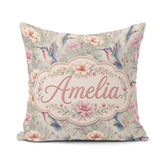 Custom Name Soft Watercolor Hummingbird with Wildflowers Pattern Square Filled Cushion Throw Pillow Sofa Bed Home Decor Zip Washable UK Made