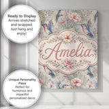 Personalised Name Soft Watercolor Hummingbird Custom Unique Gift Idea Modern Room Accent Canvas Wall Art Print Decor Picture Ready to Hang