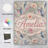 Personalised Name Soft Watercolor Hummingbird Custom Unique Gift Idea Modern Room Accent Canvas Wall Art Print Decor Picture Ready to Hang