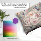 Custom Name Soft Watercolor Hummingbird with Wildflowers Pattern Square Filled Cushion Throw Pillow Sofa Bed Home Decor Zip Washable UK Made
