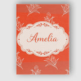 Personalised Name Minimal White Floral Line Orange Background Custom  Home Unique Canvas Wall Art Print Decor Picture Ready to Hang