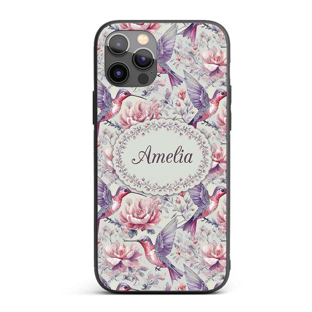 Vintage Style Hummingbird and Printed Design Custom Name Protective Phone Case Mobile Cover Durable Everyday Smartphone Shock Resistant