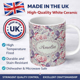 Personalized Custom Name Vintage Style Hummingbird and Floral Garden Seamless Pattern Name 11oz Ceramic Coffee Tea Mug White Large Handle