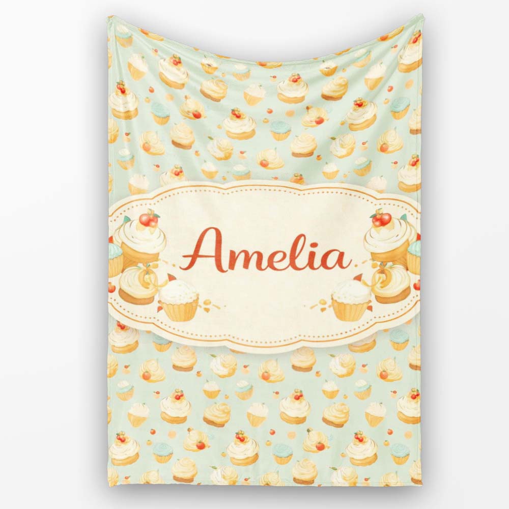 Cupcake Dessert with Cherries Seamless Pattern Beautiful Coffee Cup  Personalised Custom Name Super Soft Fleece Blanket Bed Sofa Throw