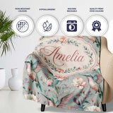 Elegant Hummingbird with Soft Pink Flowers Seamless Pattern Name  Personalised Custom Name Super Soft Fleece Blanket Bed Sofa Throw