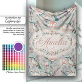 Elegant Hummingbird with Soft Pink Flowers Seamless Pattern Name  Personalised Custom Name Super Soft Fleece Blanket Bed Sofa Throw