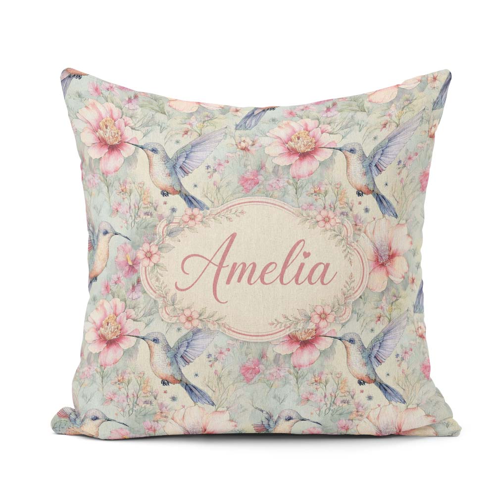 Custom Name Pastel and Blossom Garden Seamless Pattern Name Cute Square Filled Cushion Throw Pillow Sofa Bed Home Decor Zip Washable UK Made