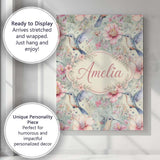 Personalised Name Pastel Hummingbird and Custom  Unique Gift Idea Elegant Feature Canvas Wall Art Print Decor Picture Ready to Hang