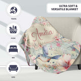 Pastel Hummingbird and Blossom Garden Seamless Pattern Name Cute  Personalised Custom Name Super Soft Fleece Blanket Bed Sofa Throw